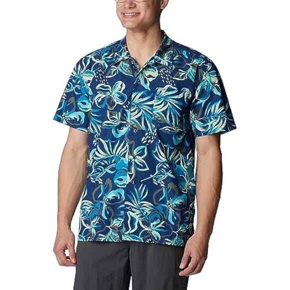 Columbia Mens Shirt Sz XL Trollers Best Carbon Wildwaters Vented Blue Floral NEW - Picture 1 of 10